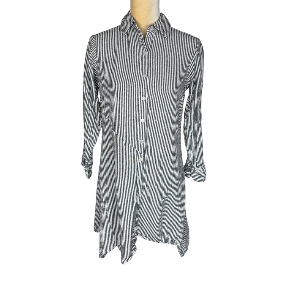 Cynthia Rowley Black White Striped Asymmetrical Hem Shirt Dress Size Small